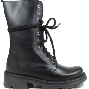 Bikers Invernali | Anfibi | Made in Italy Anfibi Alti Stringati con Fondo Alto "LEEDS"  - Nero