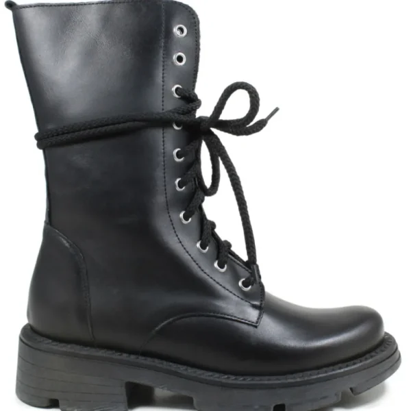 Bikers Invernali | Anfibi | Made in Italy Anfibi Alti Stringati con Fondo Alto "LEEDS"  - Nero