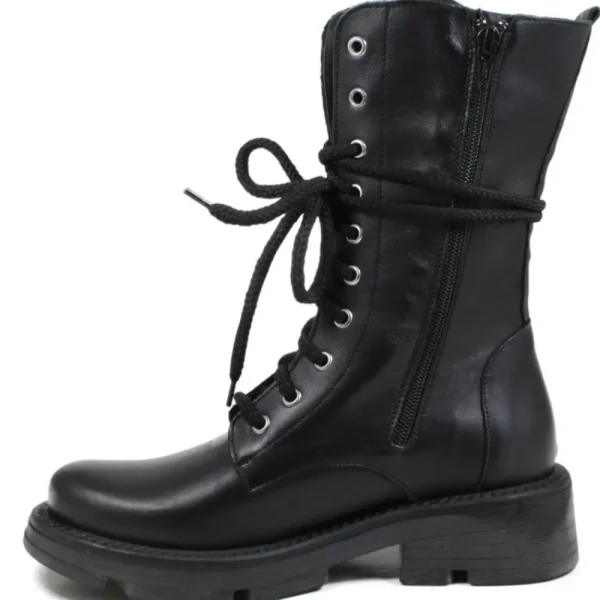 Bikers Invernali | Anfibi | Made in Italy Anfibi Alti Stringati con Fondo Alto "LEEDS"  - Nero