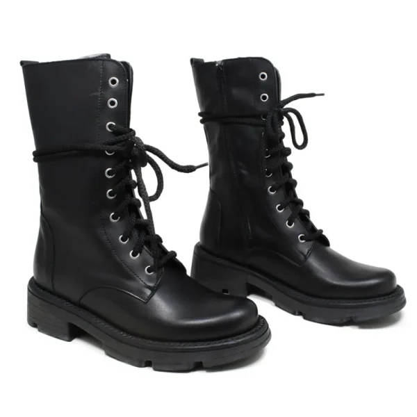 Bikers Invernali | Anfibi | Made in Italy Anfibi Alti Stringati con Fondo Alto "LEEDS"  - Nero
