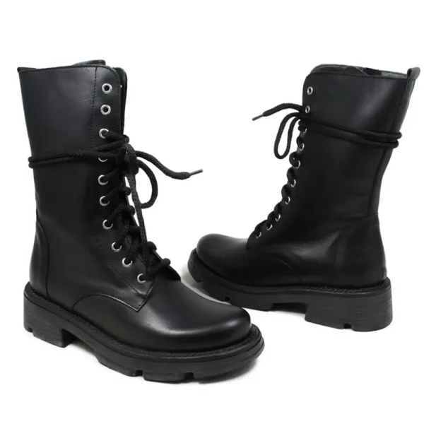 Bikers Invernali | Anfibi | Made in Italy Anfibi Alti Stringati con Fondo Alto "LEEDS"  - Nero