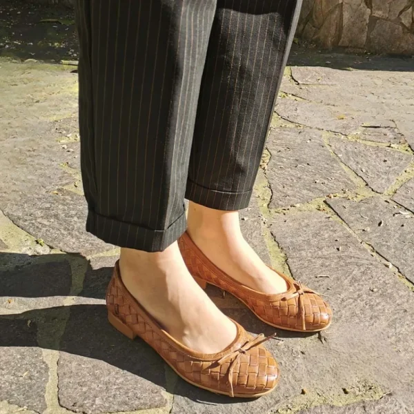 Ballerine | Personal Ballerine in Pelle Intrecciata "ETOILE" - Cuoio