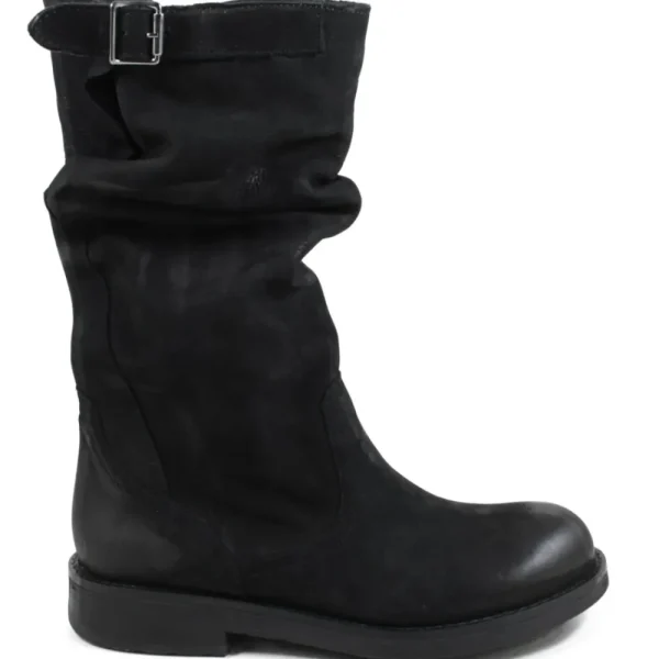 Stivali Invernali | Bikers Invernali | In Time Biker Boots Metà Polpaccio "BK/M" - Nabuk Nero