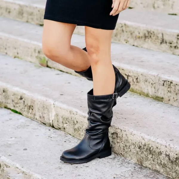 Stivali Invernali | Bikers Invernali | In Time Biker Boots Metà Polpaccio "BK/M" - Pelle Nero