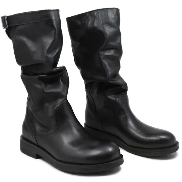 Stivali Invernali | Bikers Invernali | In Time Biker Boots Metà Polpaccio "BK/M" - Pelle Nero