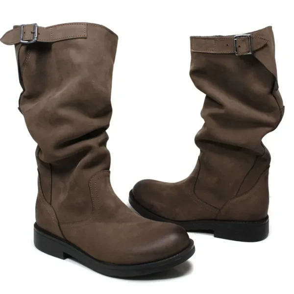 Stivali Invernali | Bikers Invernali | In Time Biker Boots Metà Polpaccio "BK/M" - Nabuk Marrone TestadiMoro