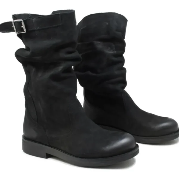 Stivali Invernali | Bikers Invernali | In Time Biker Boots Metà Polpaccio "BK/M" - Nabuk Nero