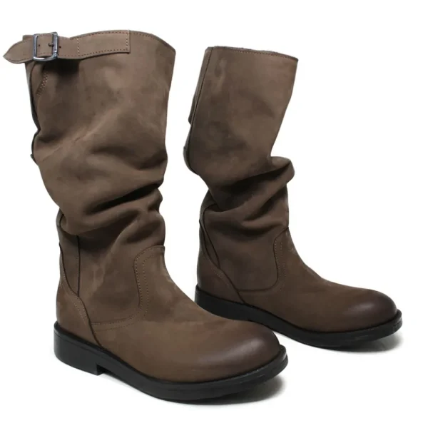 Stivali Invernali | Bikers Invernali | In Time Biker Boots Metà Polpaccio "BK/M" - Nabuk Marrone TestadiMoro