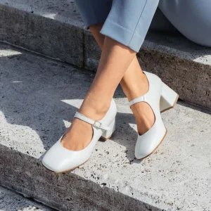 Scarpe Con Tacco | Personal Decollete Mary Jane con Tacco Comodo "Enya" - Nappa Bianco