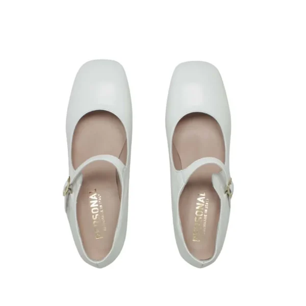 Scarpe Con Tacco | Personal Decollete Mary Jane con Tacco Comodo "Enya" - Nappa Bianco