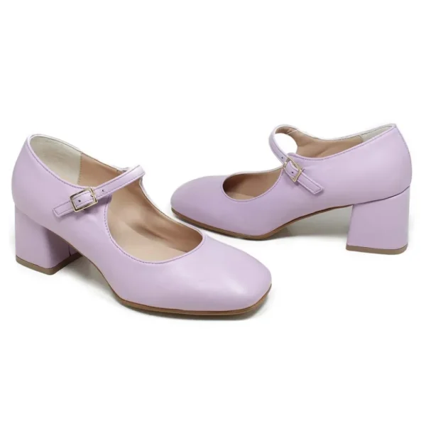 Scarpe Con Tacco | Personal Decollete Mary Jane con Tacco Comodo "Enya" - Nappa Lilla