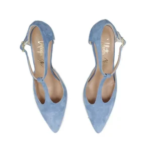 Scarpe Con Tacco | Made in Italy Decollete T Strap con Tacco 8cm "V59" - Camoscio Jeans