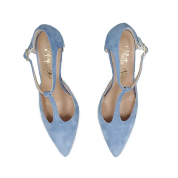 Scarpe Con Tacco | Made in Italy Decollete T Strap con Tacco 8cm "V59" - Camoscio Jeans
