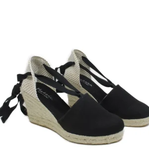 Espadrillas | Sandali Con Zeppa | Mañana Espadrillas con Zeppa Alta e Laccio alla caviglia "701" - Nero