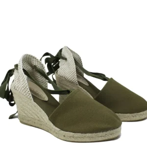 Espadrillas | Sandali Con Zeppa | Formentera Espadrillas con Zeppa Alta e Laccio alla caviglia "701" - Militare Verde