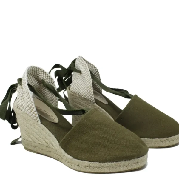 Espadrillas | Sandali Con Zeppa | Formentera Espadrillas con Zeppa Alta e Laccio alla caviglia "701" - Militare Verde