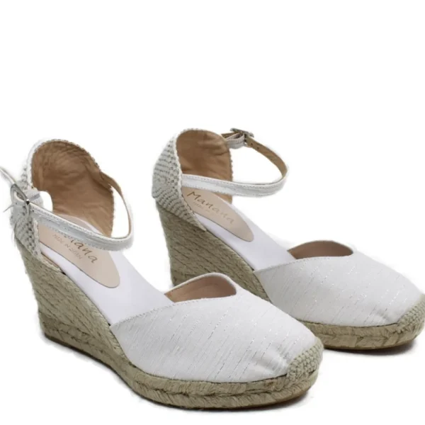 Espadrillas | Sandali Con Zeppa | Mañana Espadrillas con Zeppa Alta e Cinturino alla caviglia "713" - Bianco
