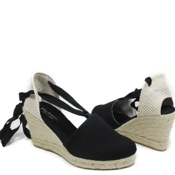 Espadrillas | Sandali Con Zeppa | Mañana Espadrillas con Zeppa Alta e Laccio alla caviglia "701" - Nero