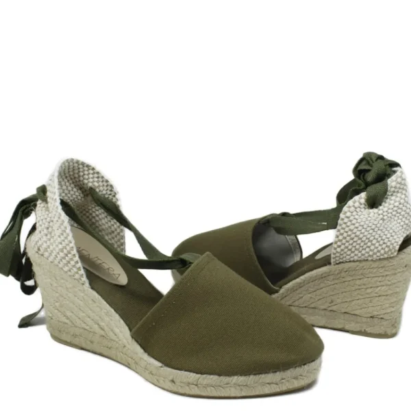 Espadrillas | Sandali Con Zeppa | Formentera Espadrillas con Zeppa Alta e Laccio alla caviglia "701" - Militare Verde