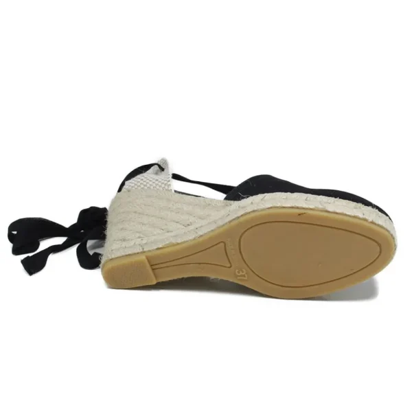 Espadrillas | Sandali Con Zeppa | Mañana Espadrillas con Zeppa Alta e Laccio alla caviglia "701" - Nero
