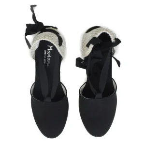 Espadrillas | Sandali Con Zeppa | Mañana Espadrillas con Zeppa Alta e Laccio alla caviglia "701" - Nero