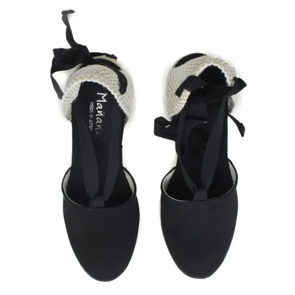 Espadrillas | Sandali Con Zeppa | Mañana Espadrillas con Zeppa Alta e Laccio alla caviglia "701" - Nero