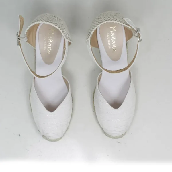 Espadrillas | Sandali Con Zeppa | Mañana Espadrillas con Zeppa Alta e Cinturino alla caviglia "713" - Bianco