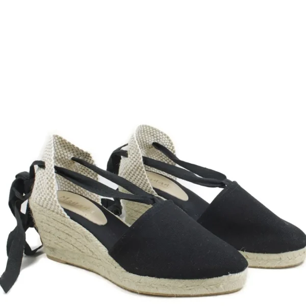 Espadrillas | Sandali Con Zeppa | Mañana Espadrillas con Zeppa Media e Laccio alla caviglia "501" - Nero