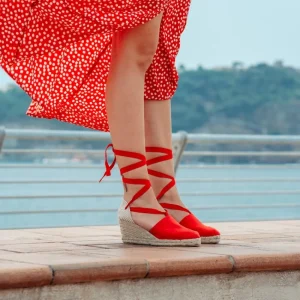Espadrillas | Sandali Con Zeppa | Mañana Espadrillas con Zeppa Media e Laccio alla caviglia "501" - Rosso