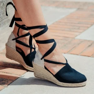 Espadrillas | Sandali Con Zeppa | Mañana Espadrillas con Zeppa Media e Laccio alla caviglia "501" - Nero