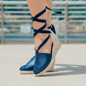 Espadrillas | Sandali Con Zeppa | Mañana Espadrillas con Zeppa Media e Laccio alla caviglia "501" - Laminato Blu
