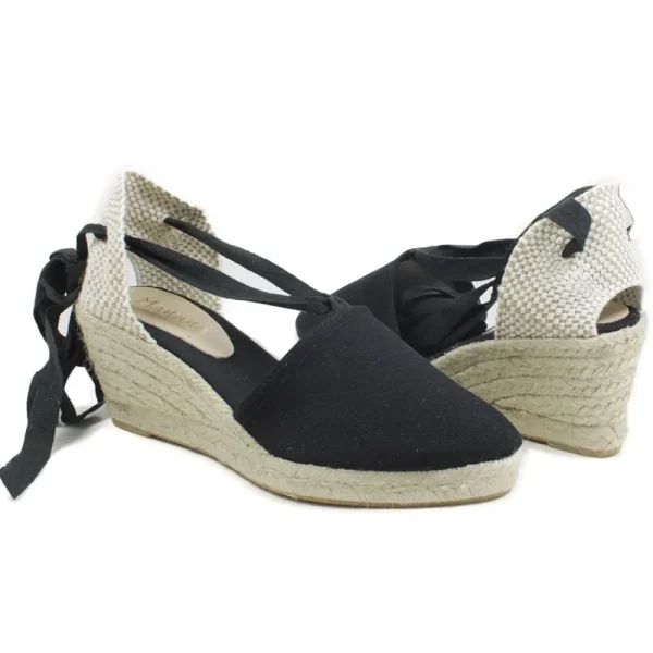 Espadrillas | Sandali Con Zeppa | Mañana Espadrillas con Zeppa Media e Laccio alla caviglia "501" - Nero