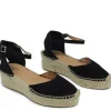 Espadrillas | Sandali Con Zeppa | Mañana Espadrillas in Camoscio con Zeppa Bassa e Cinturino "410" - Nero