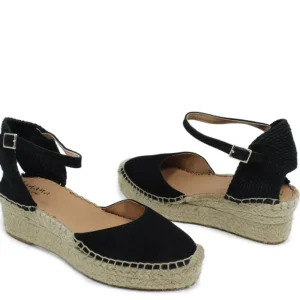 Espadrillas | Sandali Con Zeppa | Mañana Espadrillas in Camoscio con Zeppa Bassa e Cinturino "410" - Nero