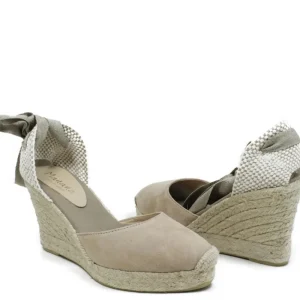 Espadrillas | Sandali Con Zeppa | Mañana Espadrillas in Camoscio con Zeppa Alta e Laccio alla Caviglia "802" - Taupe