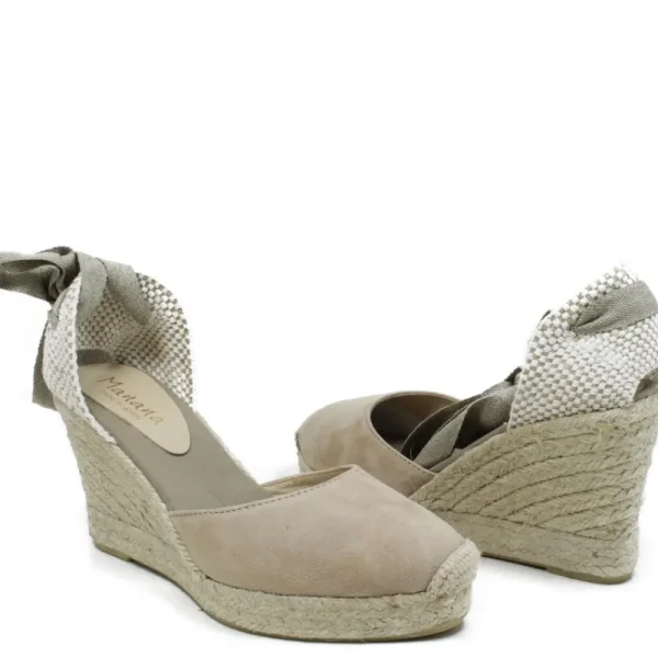Espadrillas | Sandali Con Zeppa | Mañana Espadrillas in Camoscio con Zeppa Alta e Laccio alla Caviglia "802" - Taupe