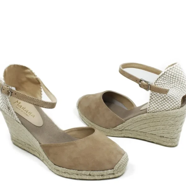 Espadrillas | Sandali Con Zeppa | Mañana Espadrillas in Camoscio con Zeppa Alta e Cinturino "712" - Taupe