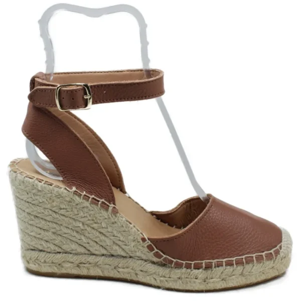 Espadrillas | Sandali Con Zeppa | Mañana Espadrillas in Pelle con Zeppa Alta e Cinturino "732" - Cuoio
