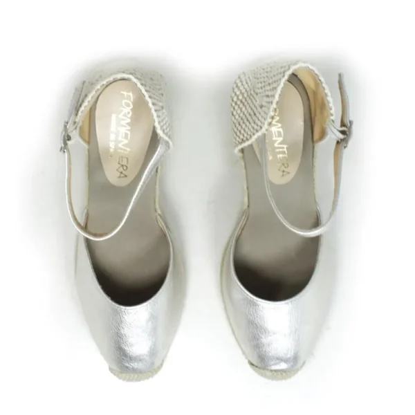 Espadrillas | Sandali Con Zeppa | Mañana Espadrillas in Pelle con Zeppa Alta e Cinturino "712" - Argento