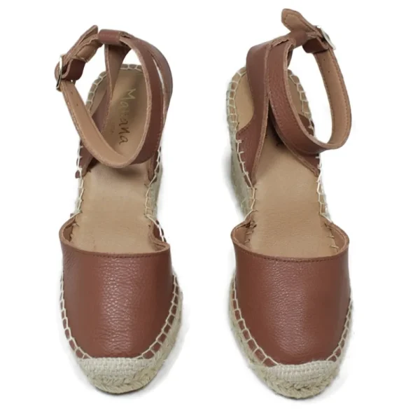 Espadrillas | Sandali Con Zeppa | Mañana Espadrillas in Pelle con Zeppa Alta e Cinturino "732" - Cuoio