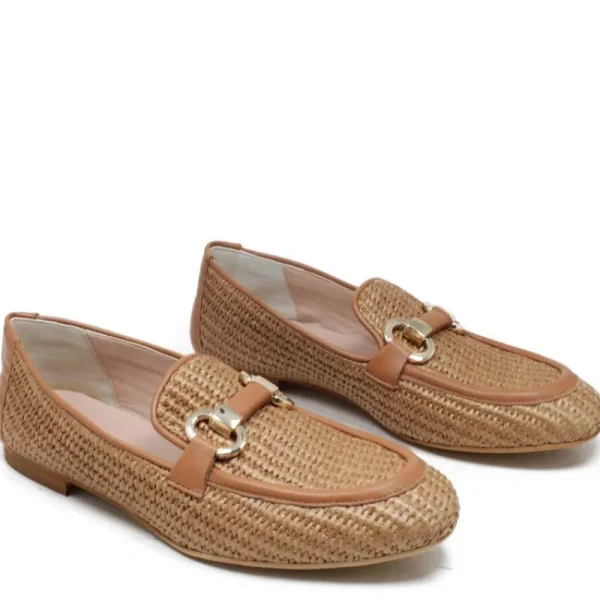 Stringate & Mocassini | Personal Mocassini da Donna in Rafia e Nappa "JANE" - Cuoio