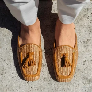 Stringate & Mocassini | Sabot | Personal Sabot Flat in Rafia e Camoscio con Nappine "CAPRI" - Cuoio