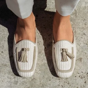 Stringate & Mocassini | Sabot | Personal Sabot Flat in Rafia e Camoscio con Nappine "CAPRI" - Beige