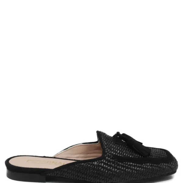 Stringate & Mocassini | Sabot | Personal Sabot Flat in Rafia e Camoscio con Nappine "CAPRI" - Nero