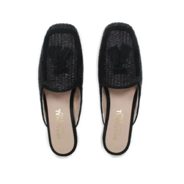 Stringate & Mocassini | Sabot | Personal Sabot Flat in Rafia e Camoscio con Nappine "CAPRI" - Nero