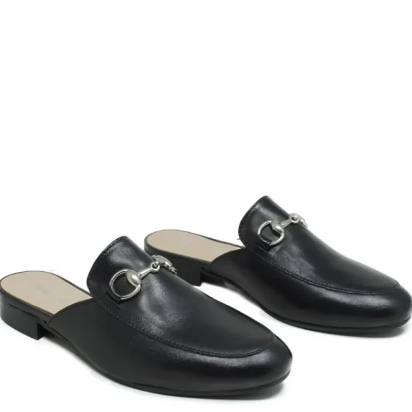 Sandali Bassi | Sabot | Made in Italy Sabot in Pelle con Morsetto Metallico "KB08" - Nero