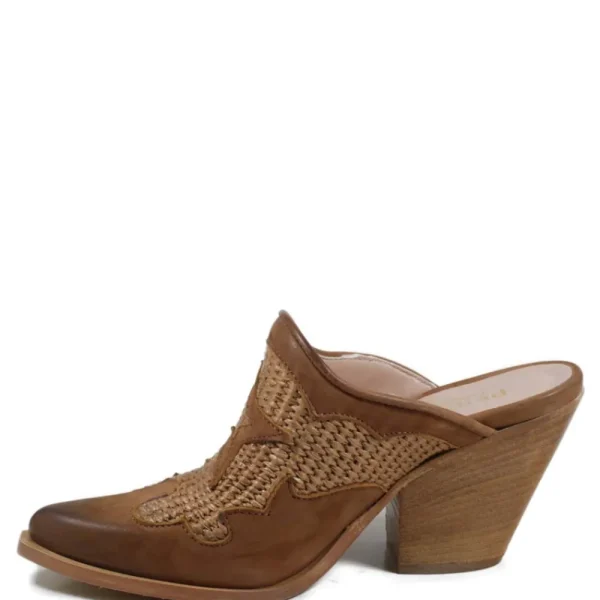 Sabot | Scarpe Con Tacco | Personal Sabot Texani con Tacco Alto "VEGA" - Nabuk e Rafia Cuoio