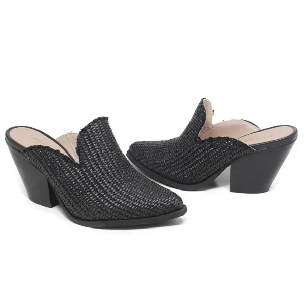 Sabot | Scarpe Con Tacco | Personal Sabot Texani con Tacco Alto "DEBRA" - Rafia Nero