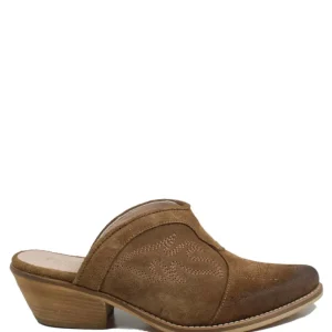 Sabot | Scarpe Con Tacco | Personal Sabot Texani Ricamati con Tacco Medio "ADEL" - Camoscio Cuoio