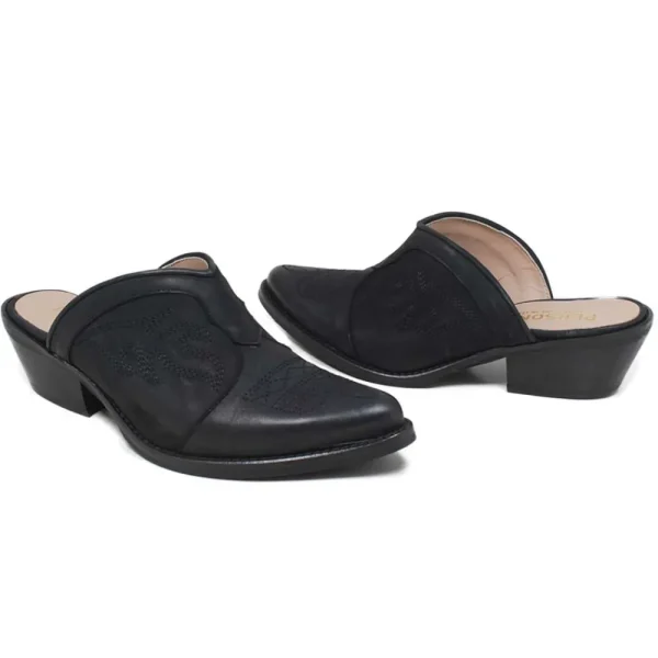 Sabot | Scarpe Con Tacco | Personal Sabot Texani Ricamati con Tacco Medio "ADEL" - Nabuk Nero